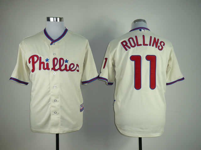 Men Philadelphia Phillies 11 Rollins Cream MLB Jerseys